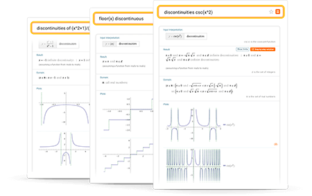 Discontinuities results with plots, alternate forms and answers