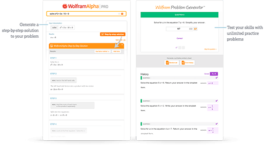 Step-by-Step solutions for solving equations with informative hints and unlimited Wolfram Problem Generator equation-solving practice problems