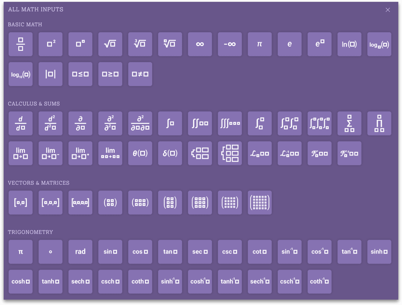 All math inputs image