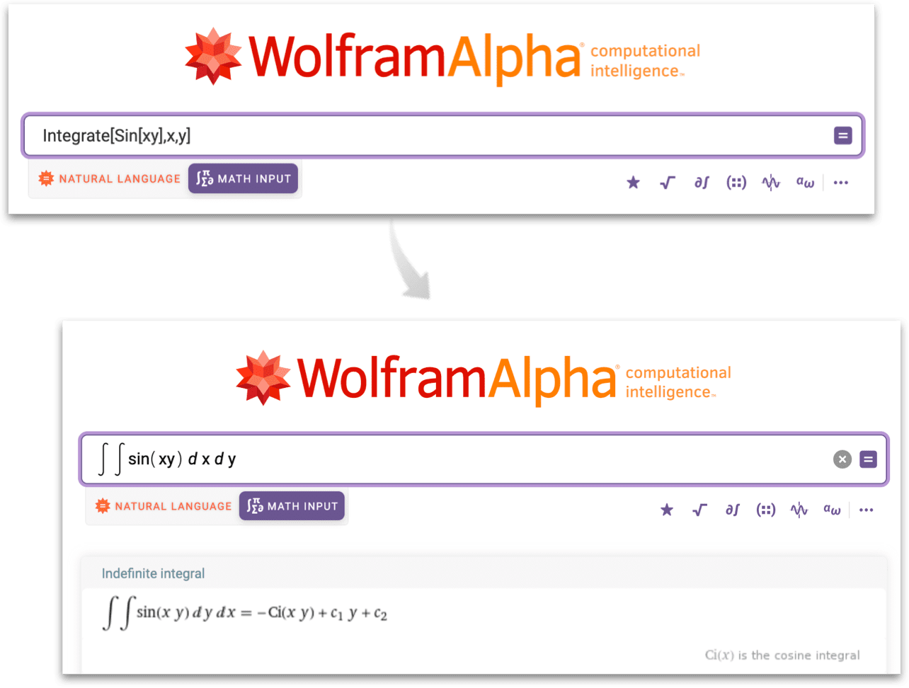 Wolfram Language into Math Input example